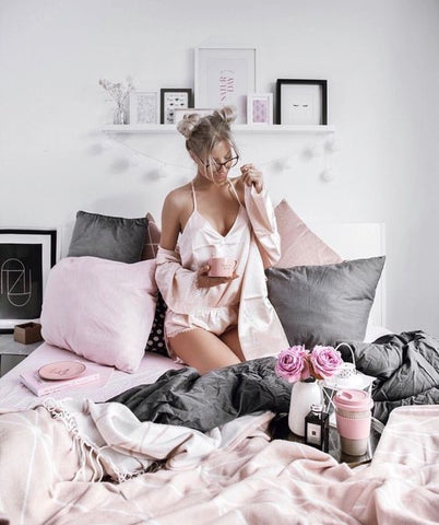 perfectly pink morning while wearing cute nightwear