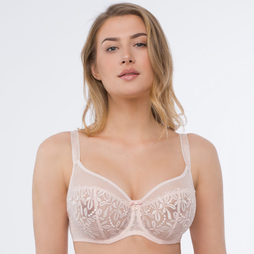 Non-padded underwired mesh bra - White/Powder pink - Ladies