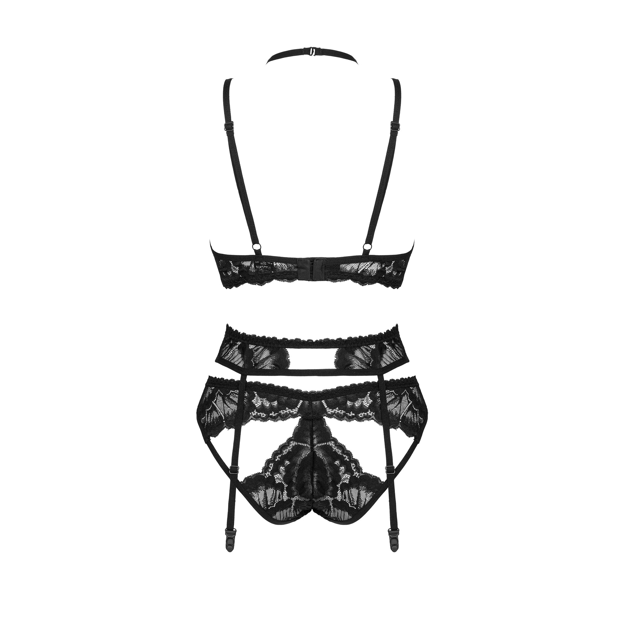 Sexy Sheer Mesh Bralette Cincher Garter Panty Set @ Lavinia Lingerie