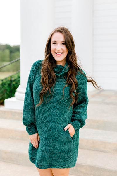 Cozy Turtle Neck Sweater Tunic - Green