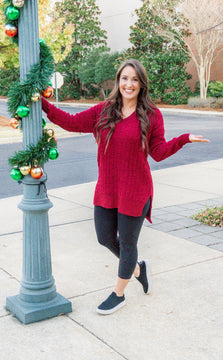 Black Friday V-Neck popcorn sweater - wine