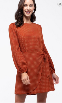 Polka Dot Wrap Dress- Rust