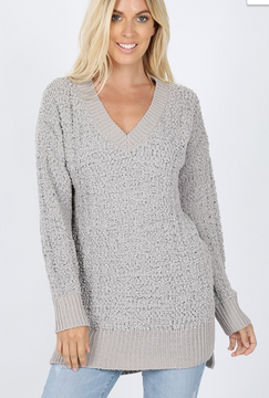 black friday v-neck popcorn sweater - grey