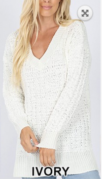 black friday v-neck popcorn sweater - ivory