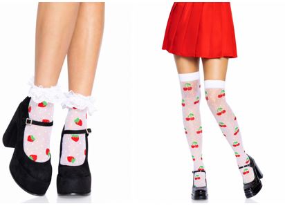 white strawberry ankle socks // white cherry thigh high socks