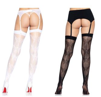 white and black butterfly backseam tights