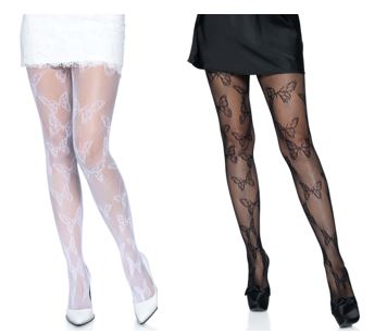 white and black butterfly tights