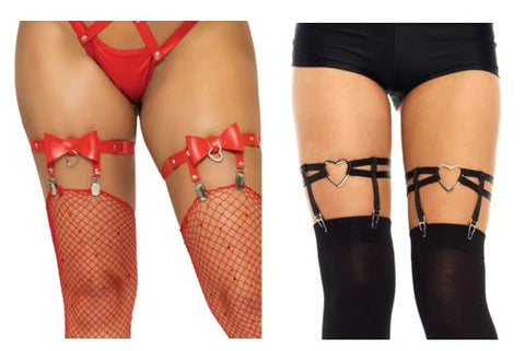 Red Bow Garter suspenders // Black heart Garter suspenders 