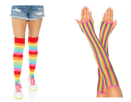 Thigh High rainbow socks / rainbow fishnet gloves
