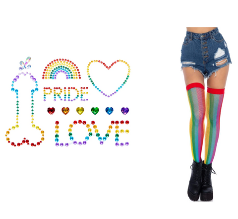 Pride Body Jewels // Rainbow Thigh High Fishnet Socks