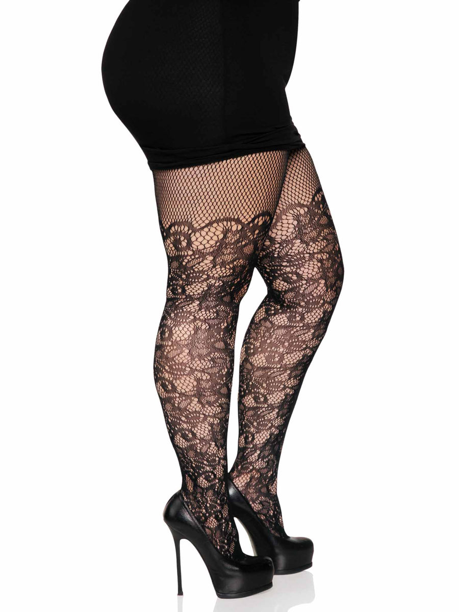 Floral Vine Fishnet Tights, Plus Size Hosiery | Leg Avenue