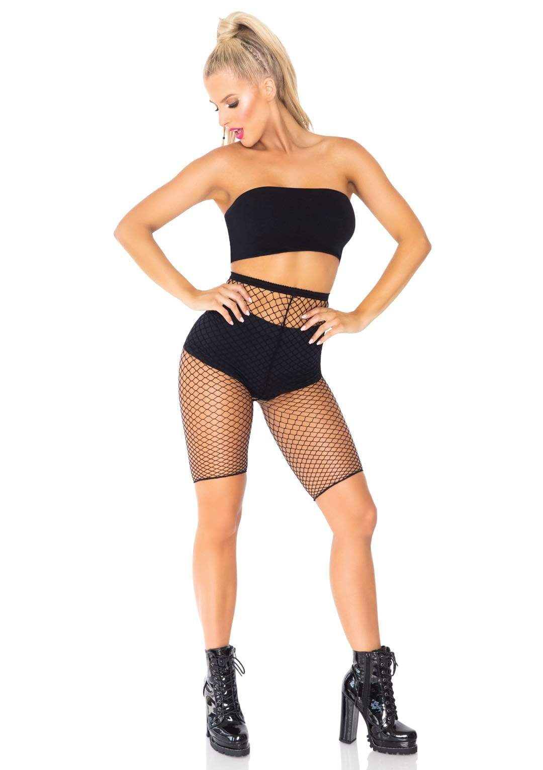 fishnet biker shorts outfit