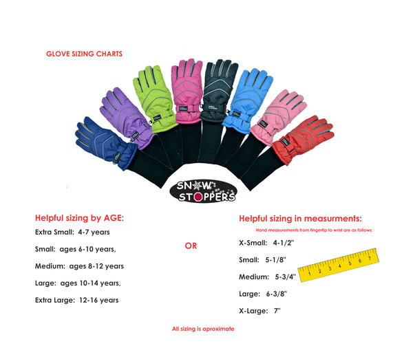 SnowStoppers gloves size chart