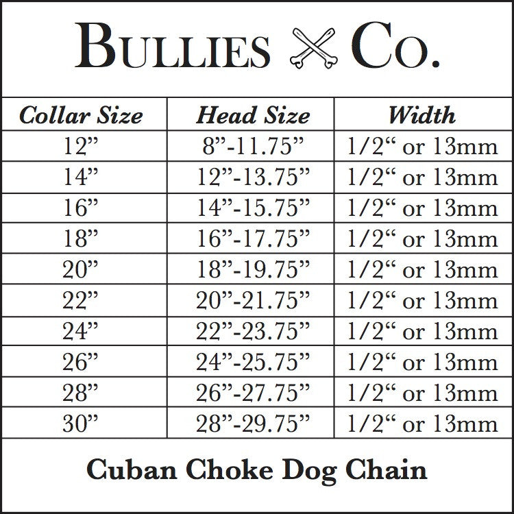 Choke Chain Size Chart