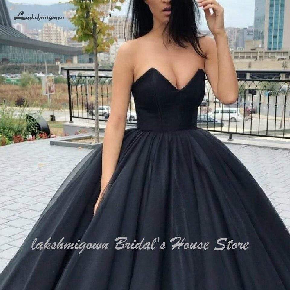 Black Ball Gown Wedding Dresses Sweetheart Bridal Gown Satin ...