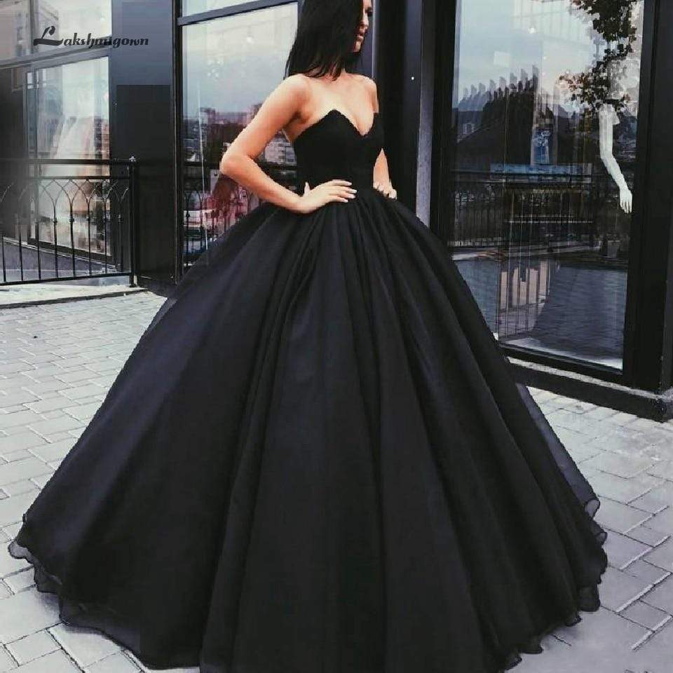 Black Ball Gown Wedding Dresses Sweetheart Bridal Gown Satin ...