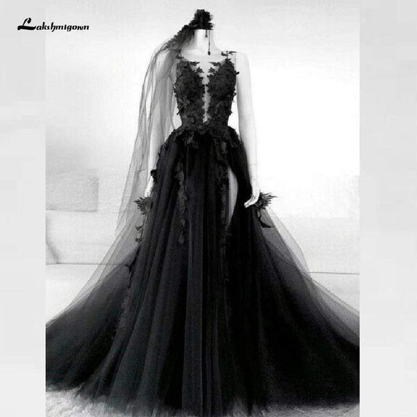 Buy Floral Gothic Black Wedding Dress – ROYCEBRIDAL OFFICIAL STORE