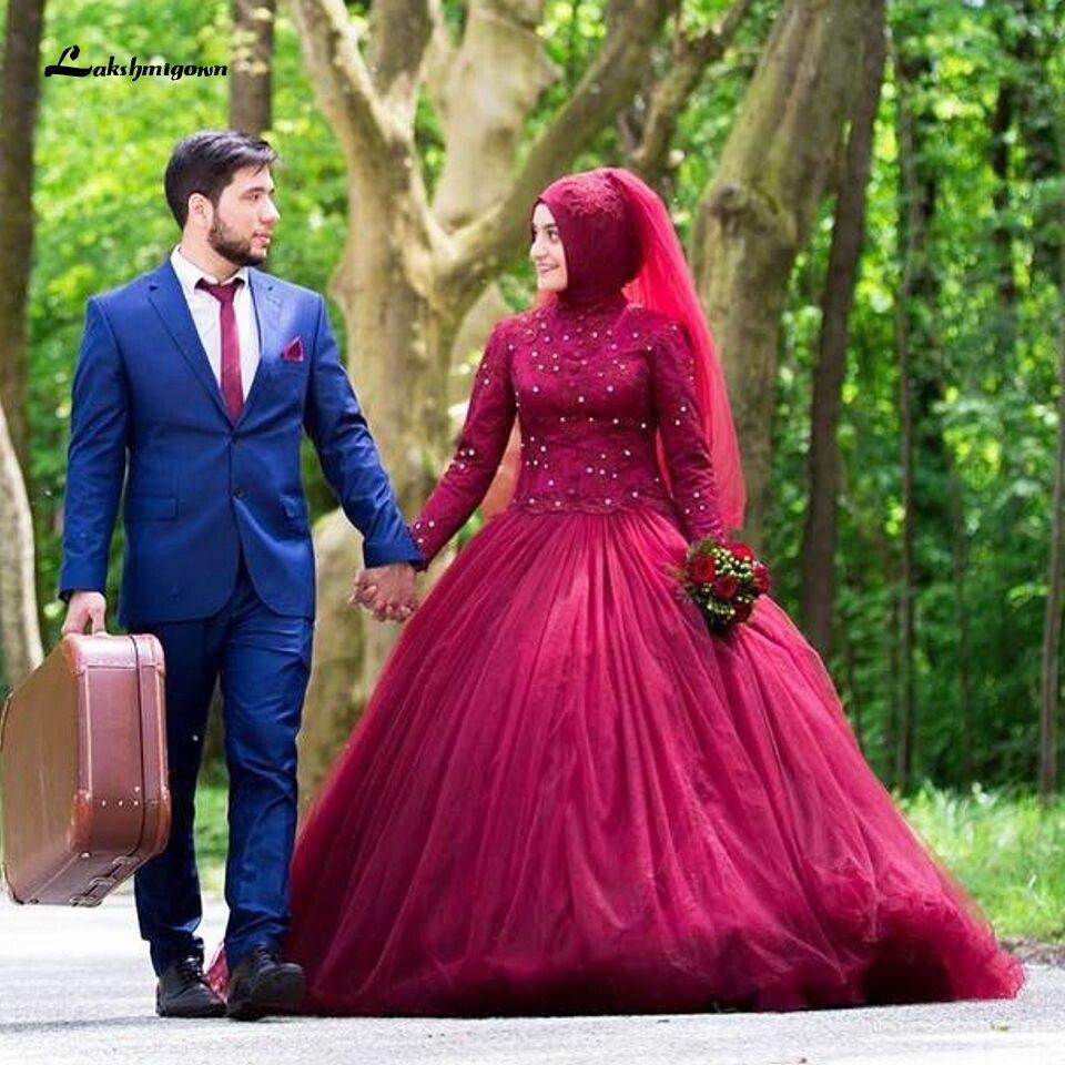 Burgundy Muslim Wedding Dress