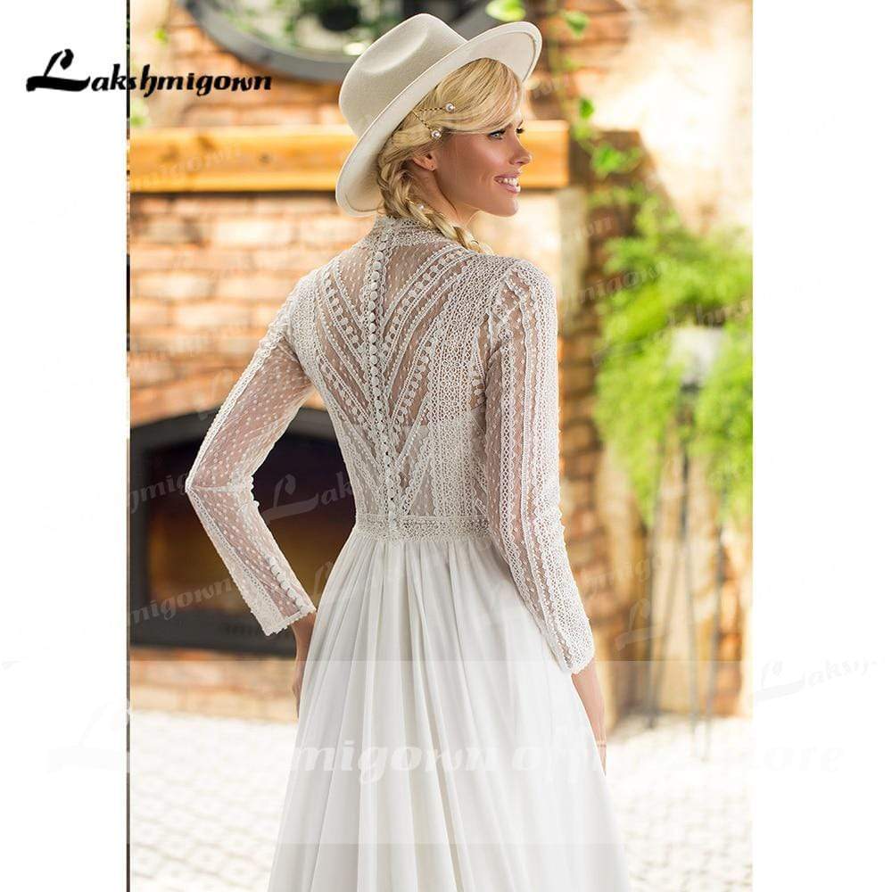 Long Sleeve Chiffon Lace Beach Elegant Wedding Dresses Roycebridal Official Store 0107