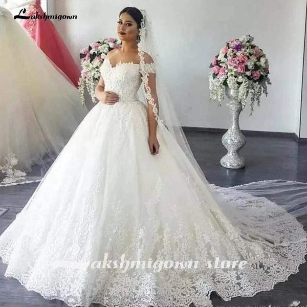 Luxury Lace Boat Neck Ball Gown Wedding Dresses Sweetheart ...