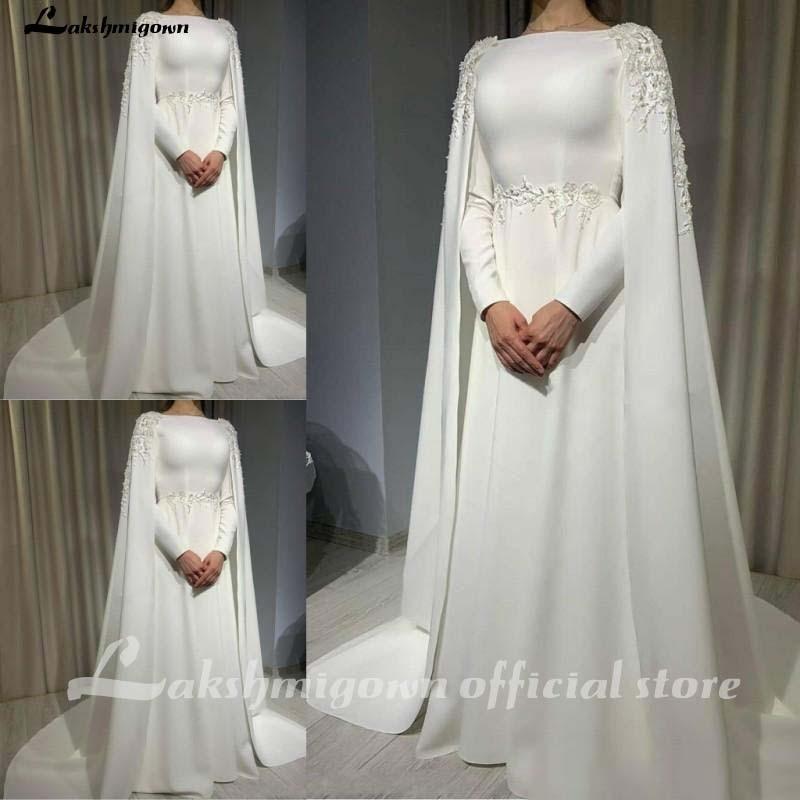 Muslim Wedding Dress With Cape A Line Long Sleeves – ROYCEBRIDAL ...