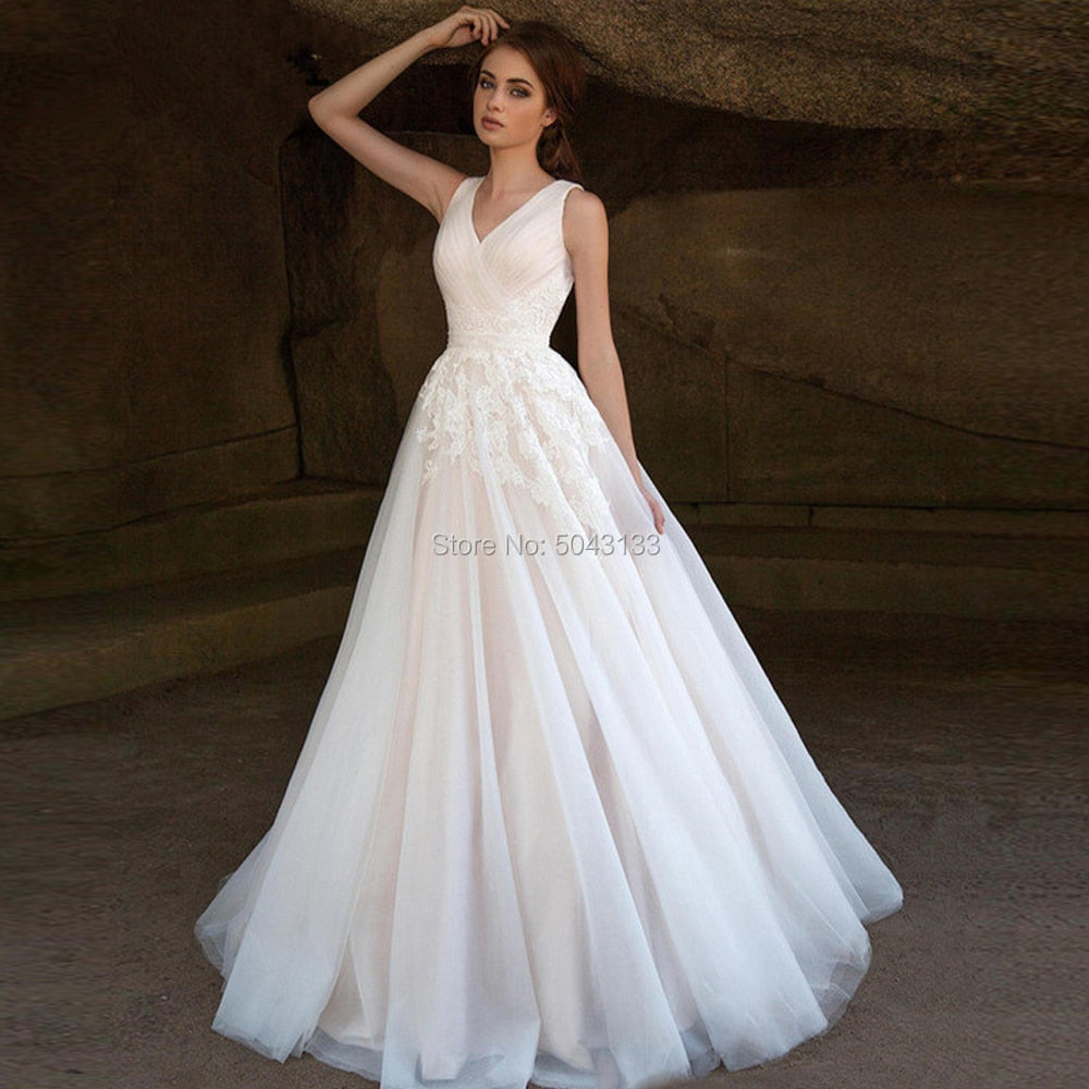 Elegant Tulle Wedding Dresses With Appliques Vestido De Noiva V Neckli Roycebridal Official Store 6758