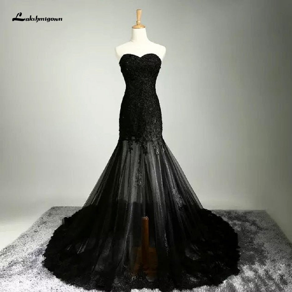 Lakshmigown Gothic Black Wedding Dress Mermaid 2021 Vestido De Boda Vi Roycebridal Official Store 
