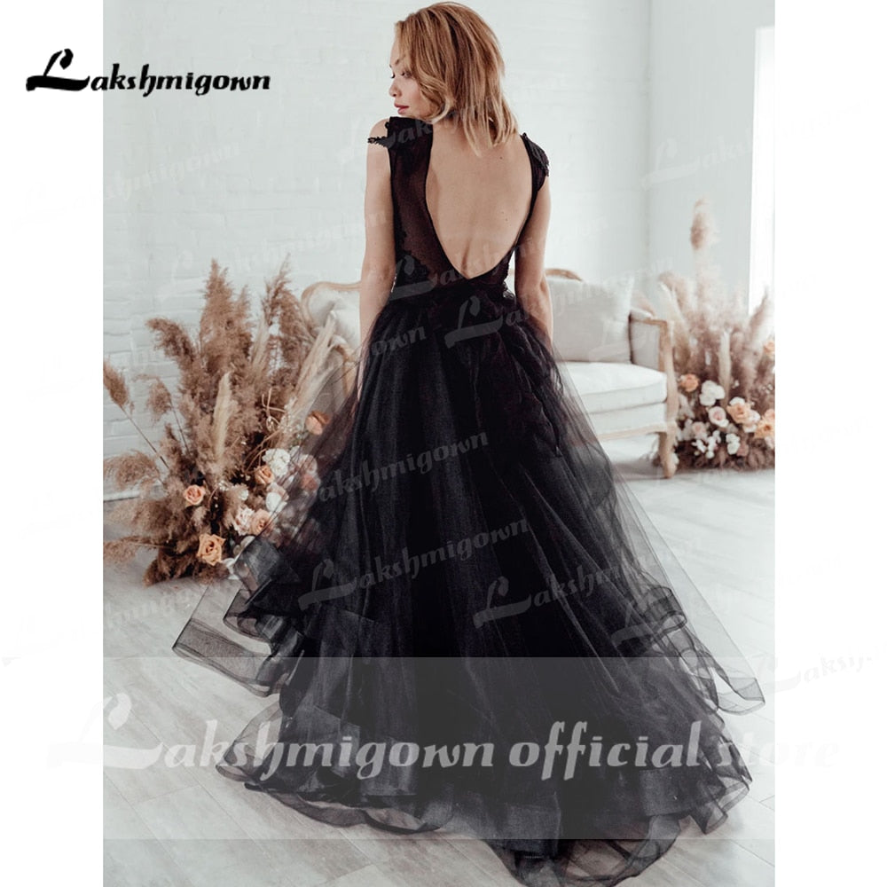Gothic Black Wedding Dress 2021 Ruffle Ball Gown Bride Dress Backless Roycebridal Official Store 