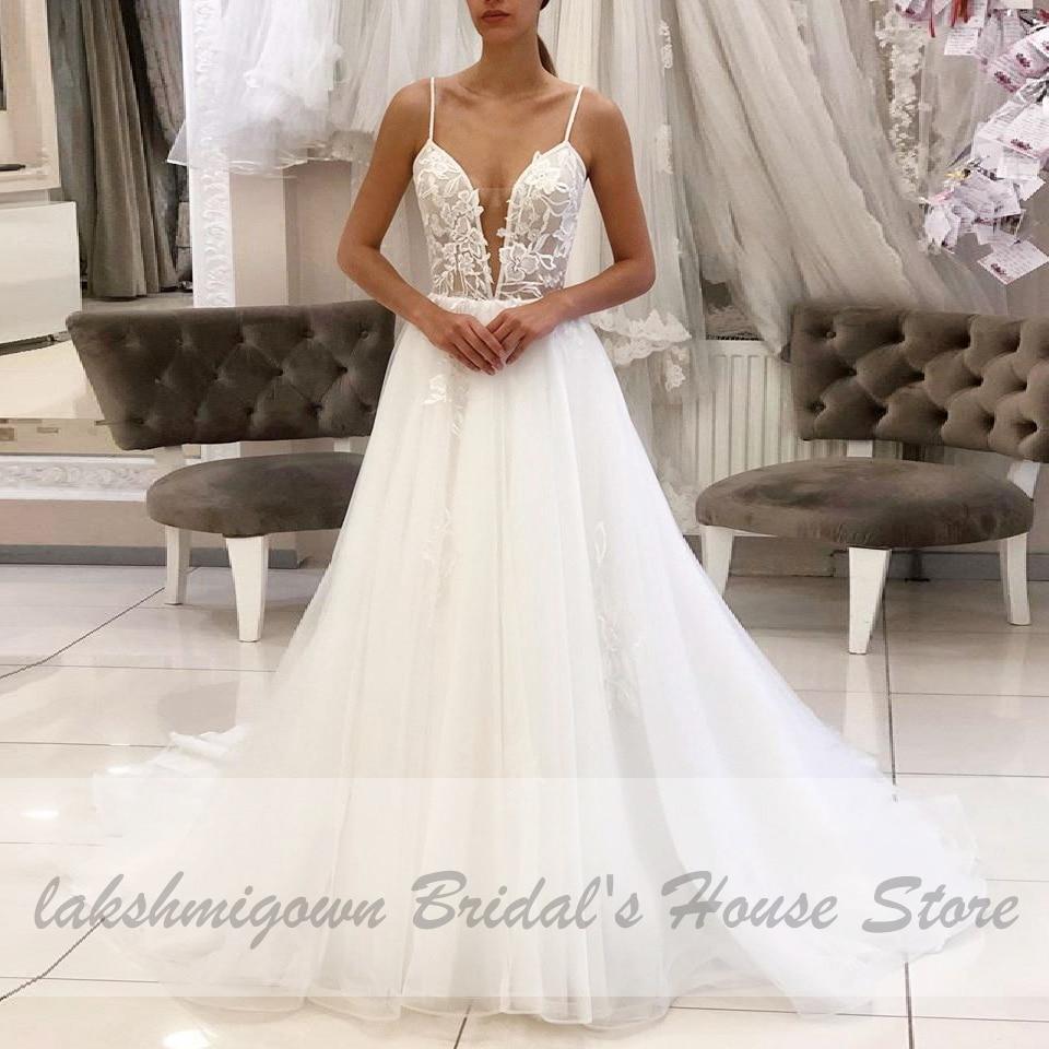 Tulle Beach Wedding Dress Spaghetti Straps Sexy Roycebridal Official Store