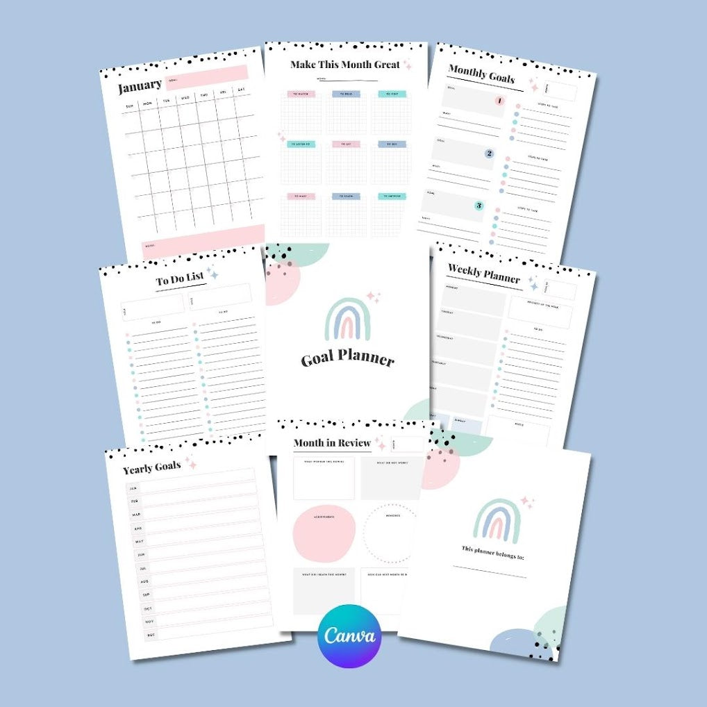 Canva Goal Planner Template for Commercial Use – Clementine Creative