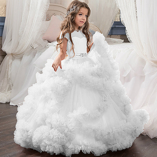 Ball Gown Long Sleeves Pink Long Flower Girl Dress