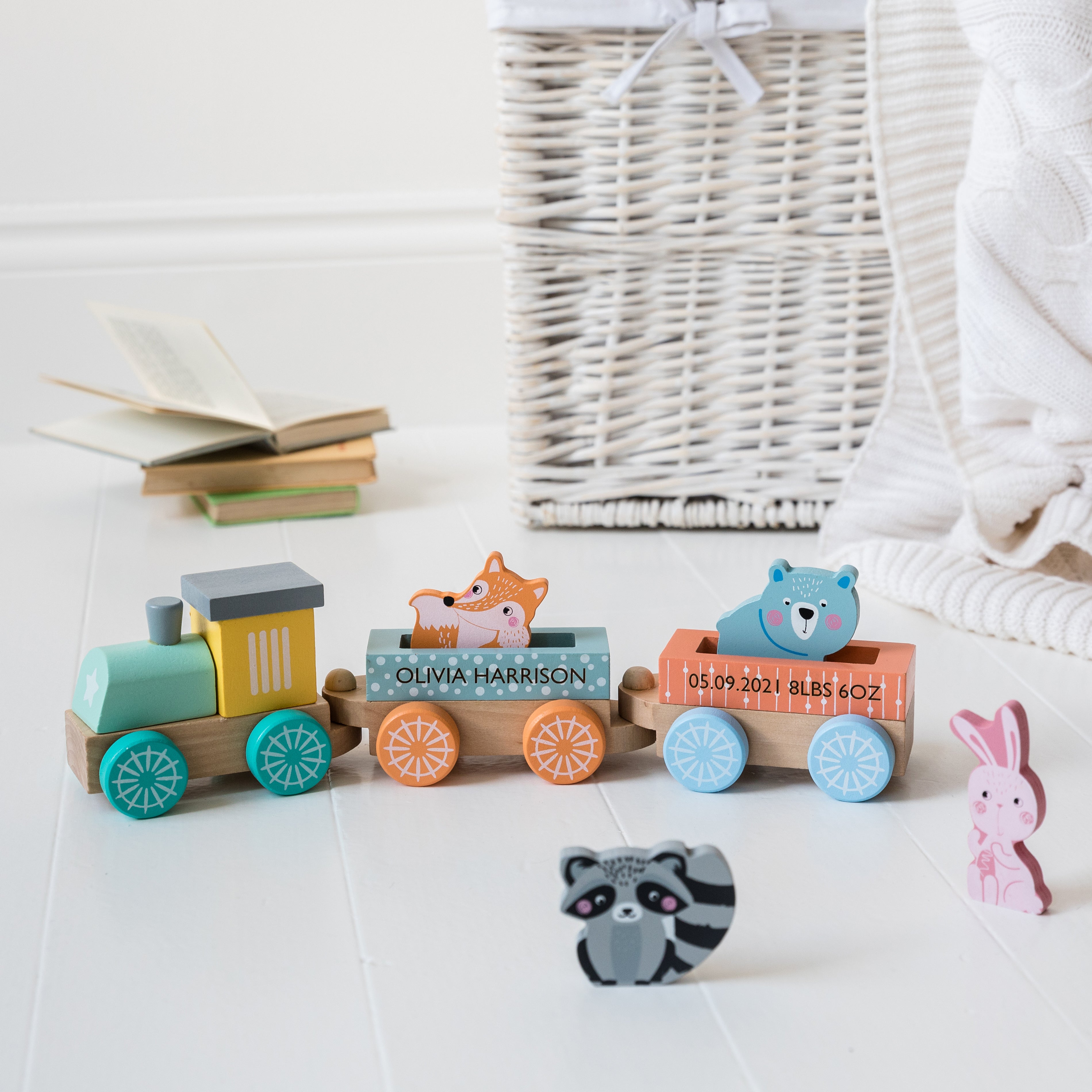 personalized wooden train set