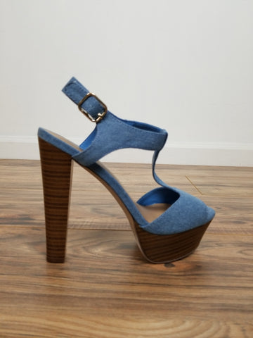 blue platform heels with ankle strap