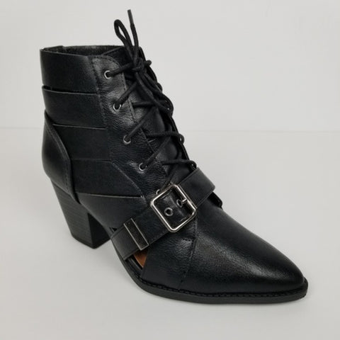 black pointed lace up boots