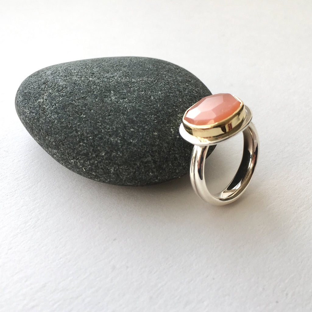 Faceted Pink Moonstone Platform Ring Wyckoff Smith Jewellery