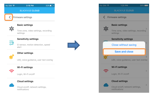 Change the dashcam's Wi-Fi SSID / password over the Cloud Save and Close