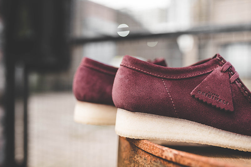 maroon clarks wallabees