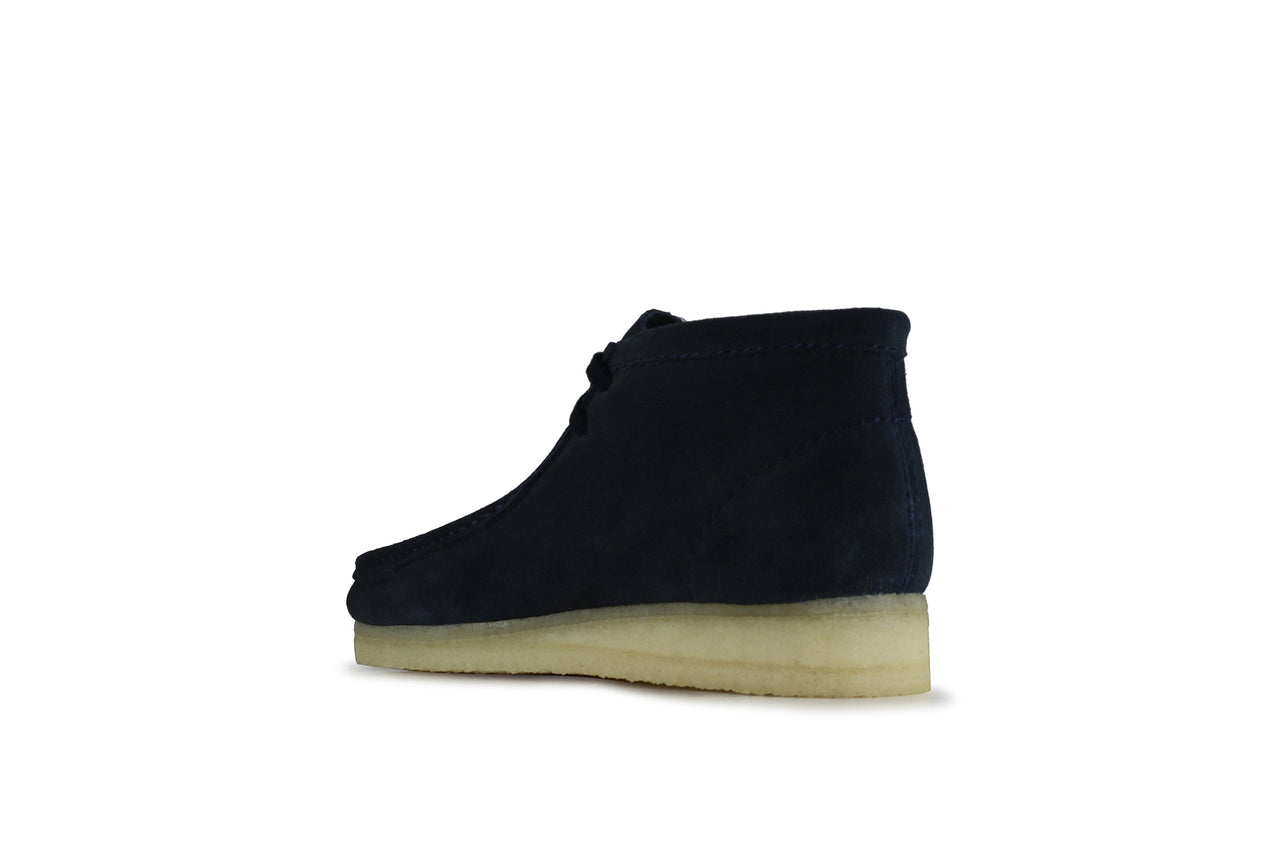 dark blue clarks wallabees