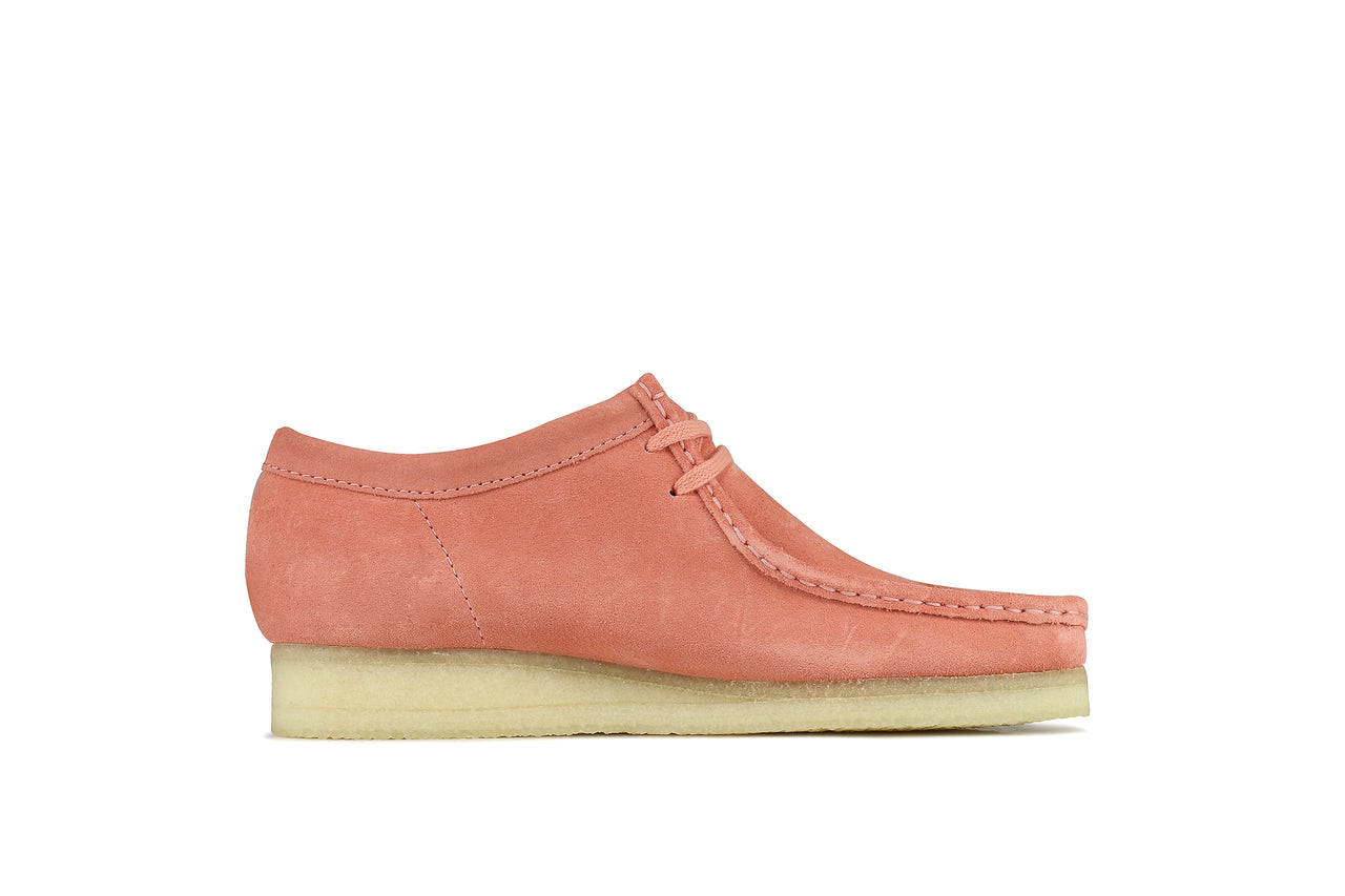 coral suede wallabee