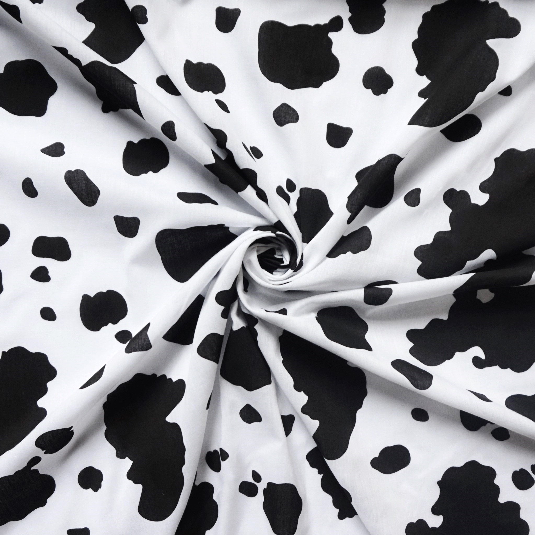 Black Cow Print Poly Cotton Fabric Ifabric