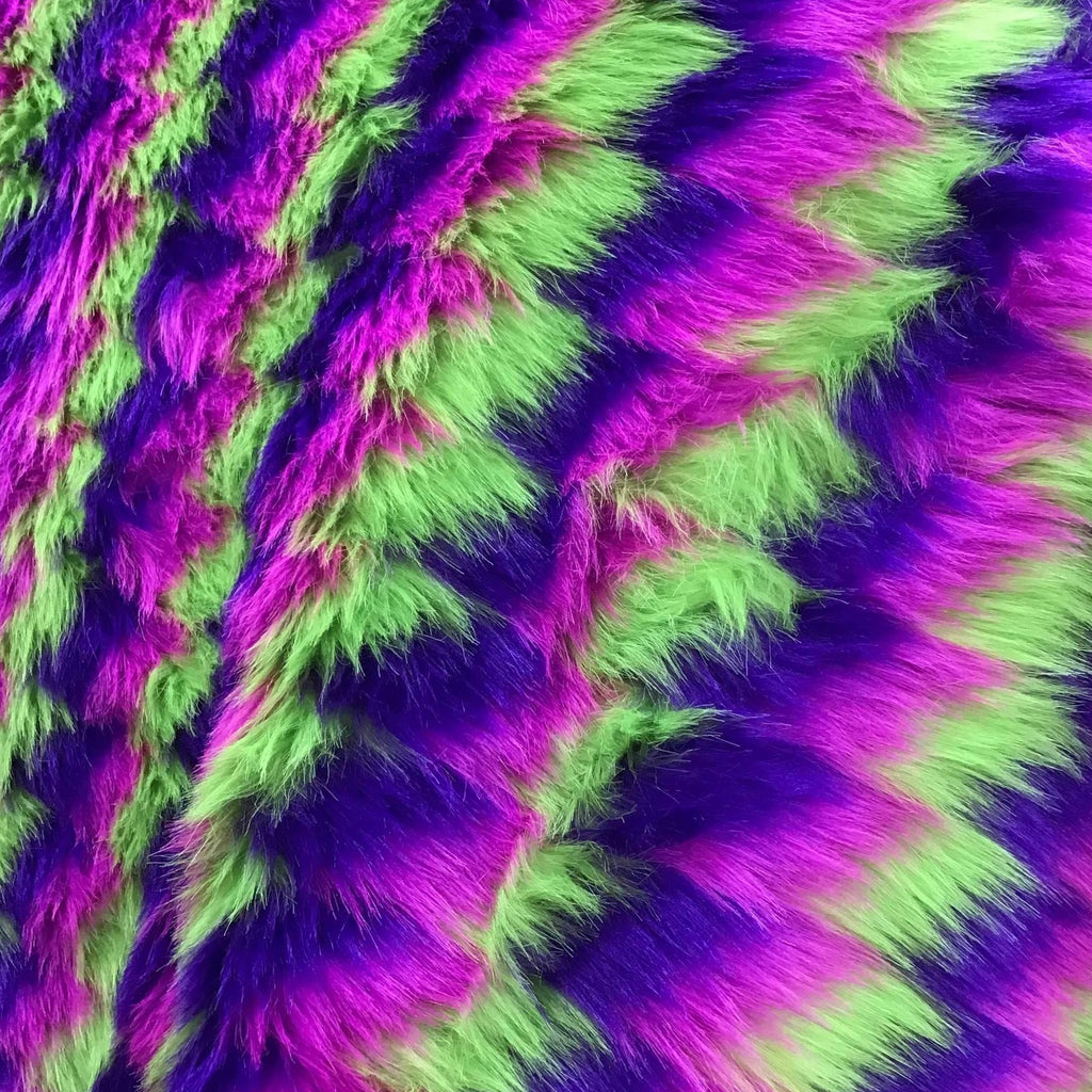 Purple Lime Fuchsia Zigzag Faux Fake Fur Long Pile Fabric | iFabric