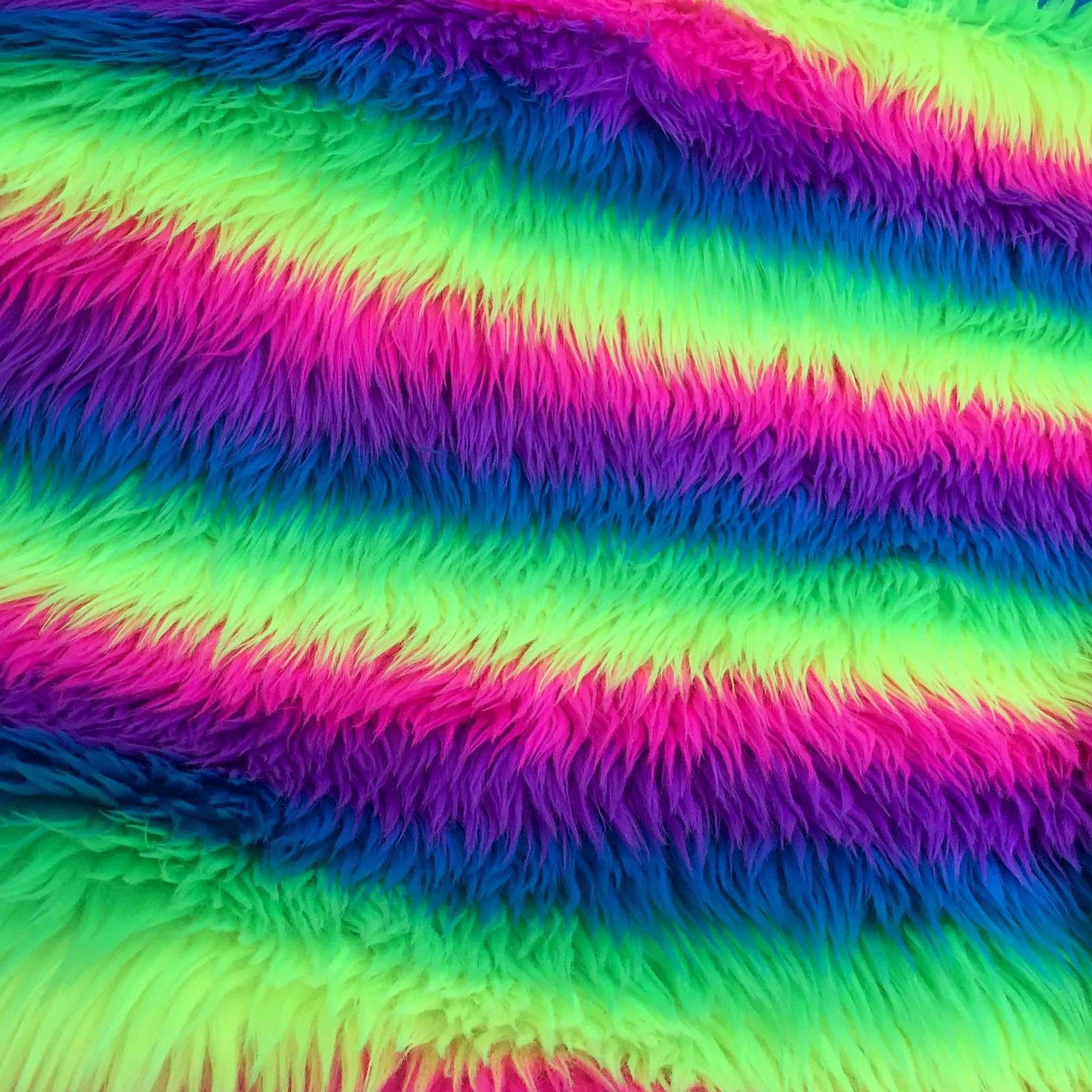 Rainbow 2 Faux Fur Striped Long Pile Fabric | iFabric