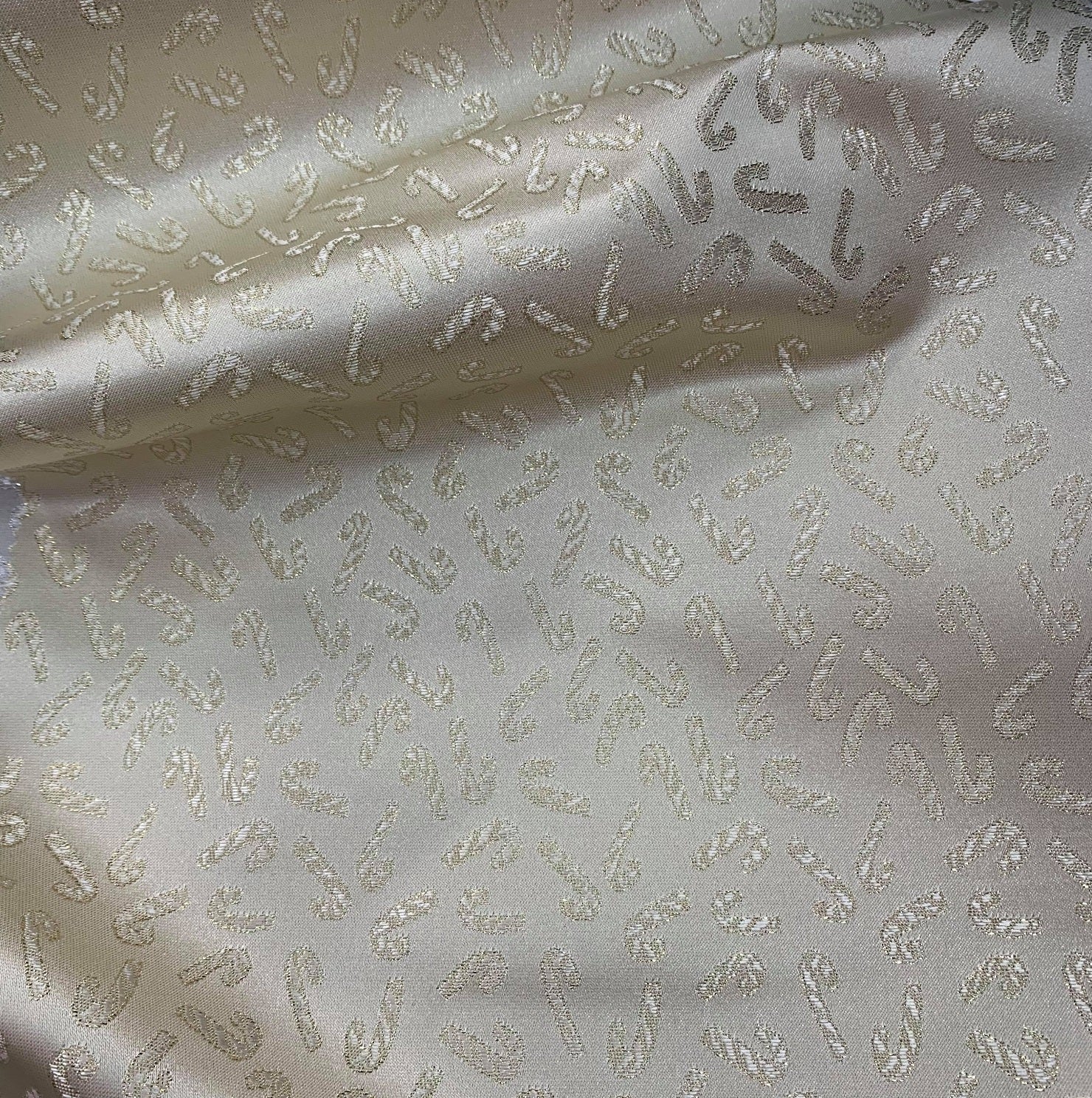 Gold White Metallic Christmas Candy Cane Brocade fabric | iFabric