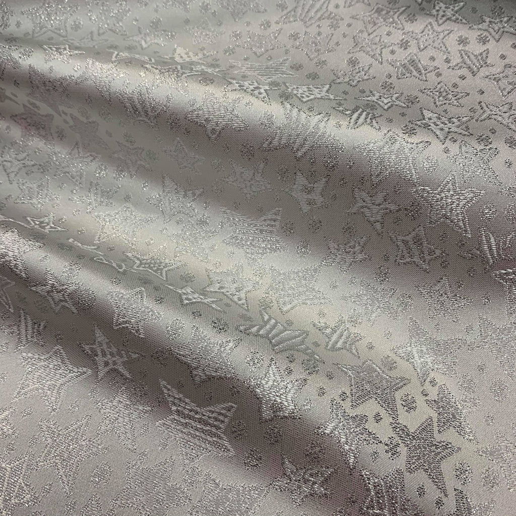 Silver White Metallic Christmas Stars Brocade fabric | iFabric