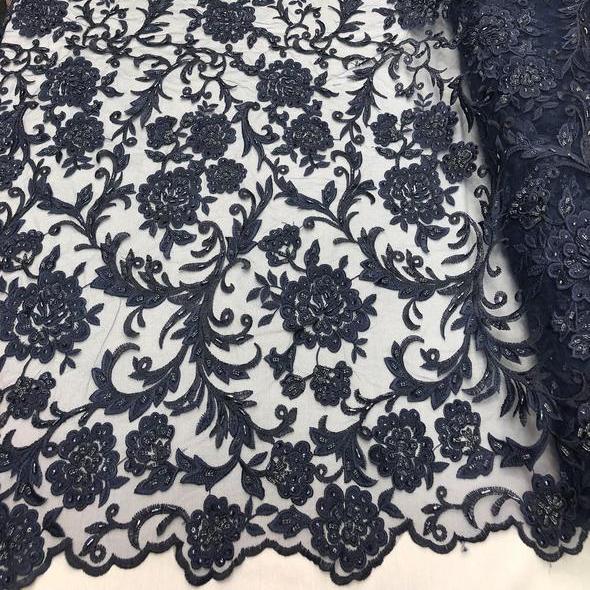 blue embroidered lace fabric