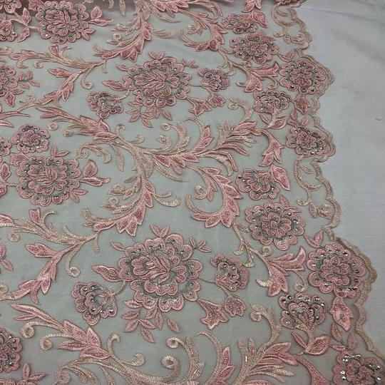 Pink Beaded Floral Embroidery Lace Fabric | iFabric