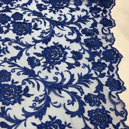 royal blue beaded lace fabric