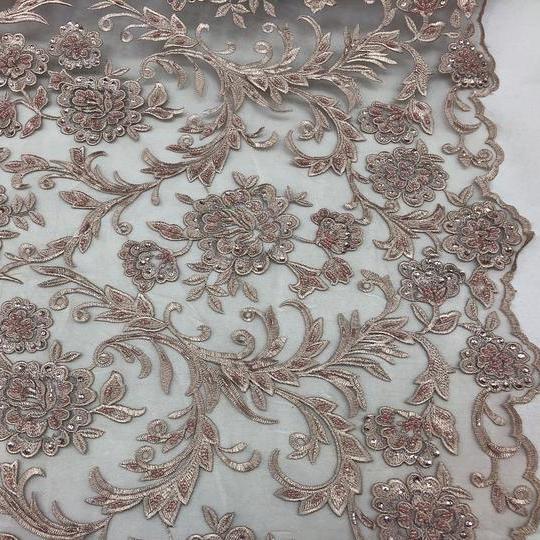 Blush Beaded Floral Embroidery Lace Fabric | iFabric