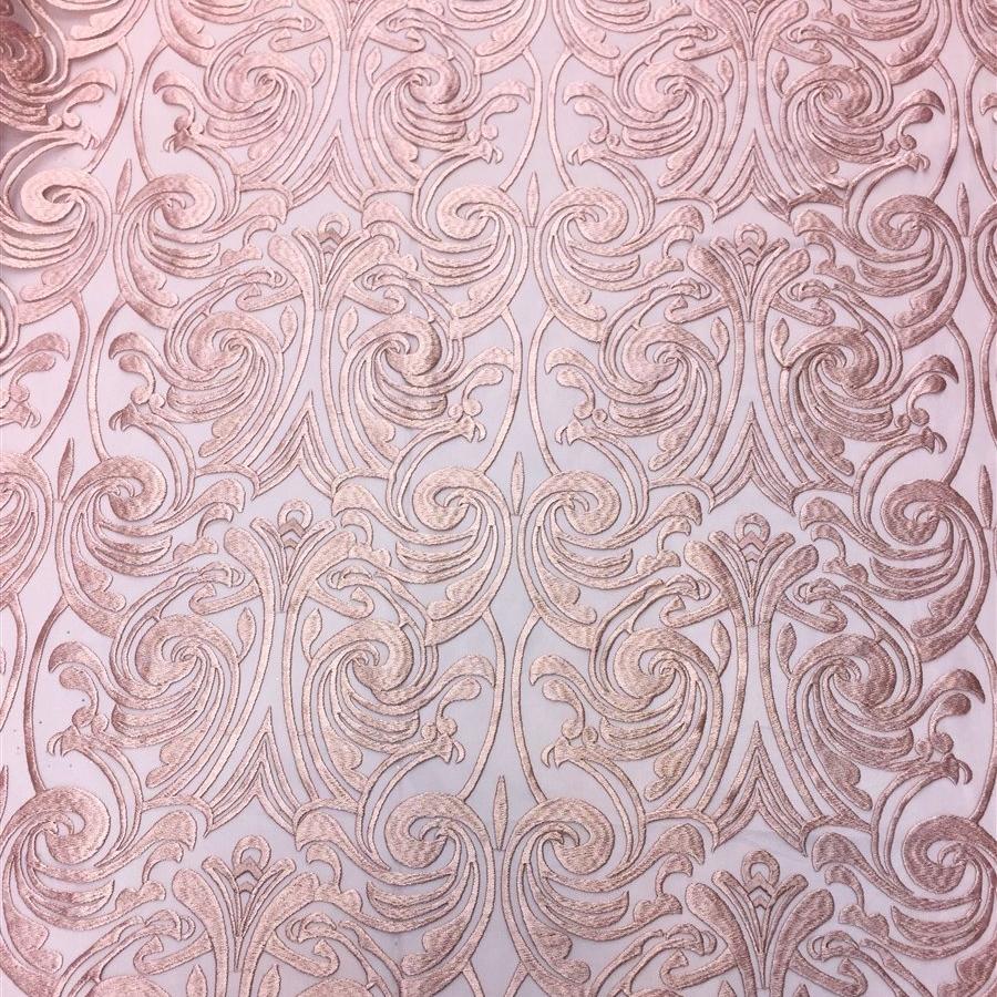 Dusty Rose Embroidered Mesh Lace Fabric | iFabric