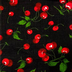 Cherry Fruit Black Poly Cotton Fabric